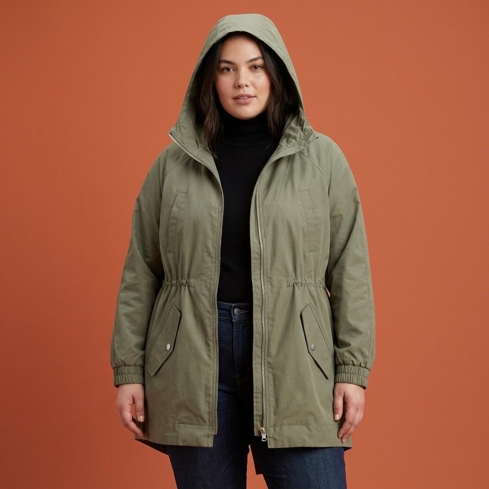 Levi's Hooded Fishtail Parka Jacket Plus Size‎ 1X Olive Green EUC
